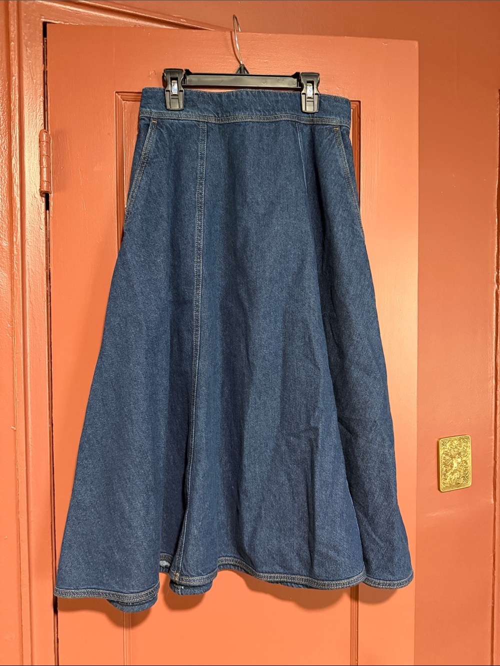 Reformation Blue Denim A-Line Midi Skirt